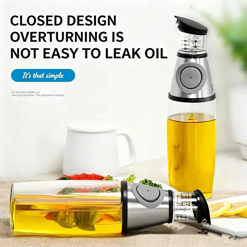 Press Measuring Oil Dispenser Glass Bottle Quantitative Pour Oil Cruet No Drip Oil Container For Kitchen Cooking Olive Oil Vineg Qme