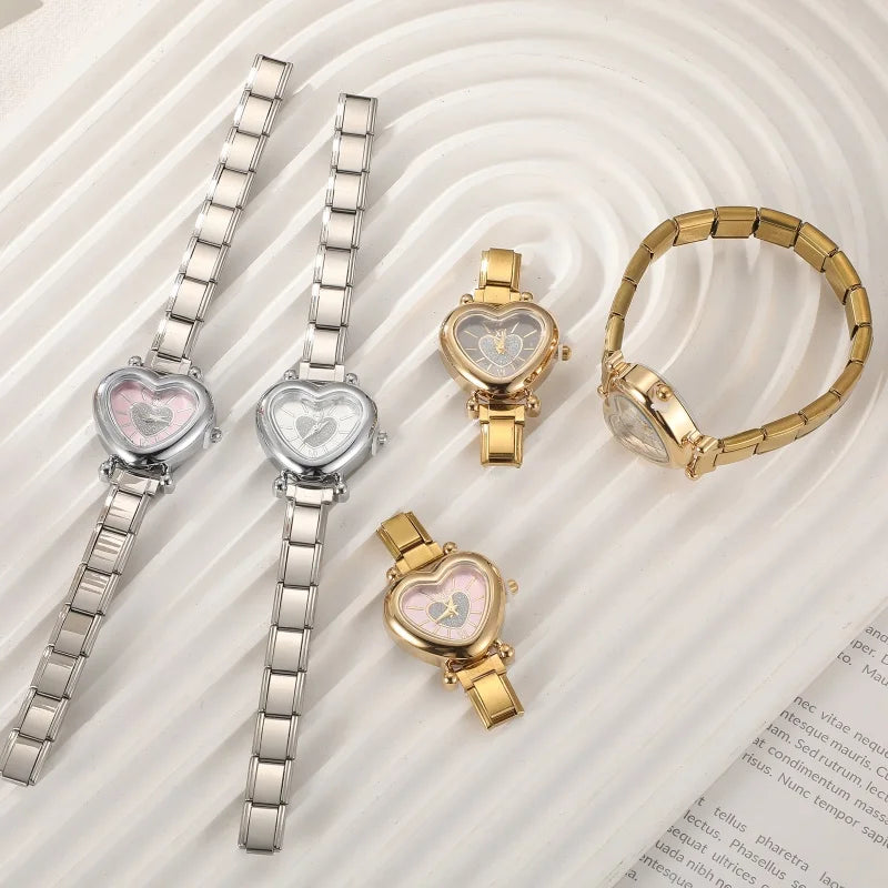 Wholesale Women's Men DIY 9MM Width Italian Elastic Charm Stainless Heart Shape Watch Bracelet Bangle For Birthday Jewelry Gifts Qme