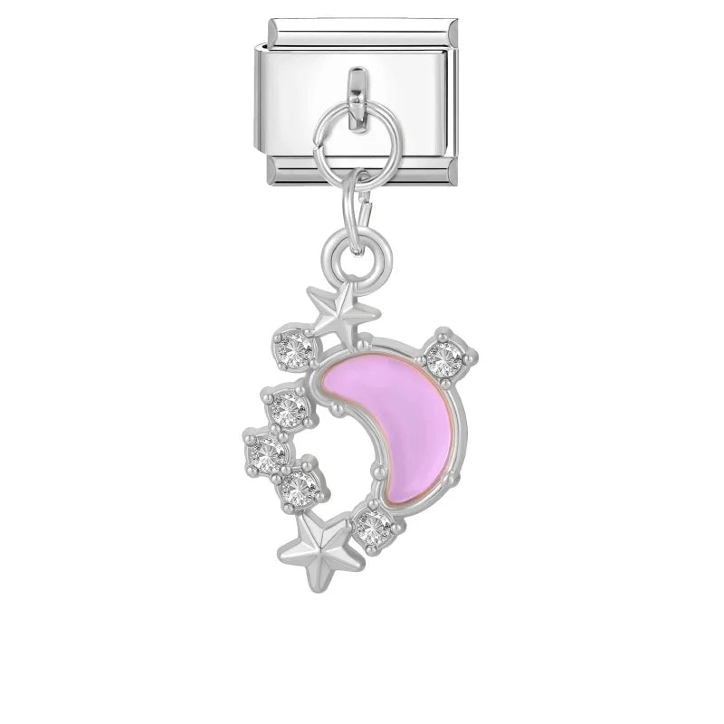 2026 Colorful Zircon Crystal Pendant Italian Charm Link Fit Stainless