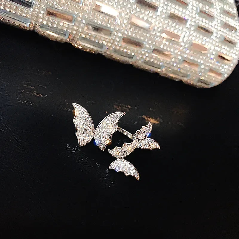 Luxury Sliver Color Zircon Multi Butterfly Open Ring for Women Exaggerated Personality Adjustable Finger Ring Wedding Jewelry Qme