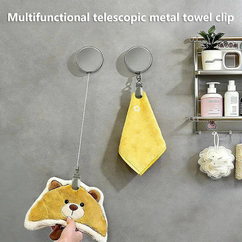 Automatic Retractable Towel Rack No-drill Self-adhesive Wall Mounted Qme