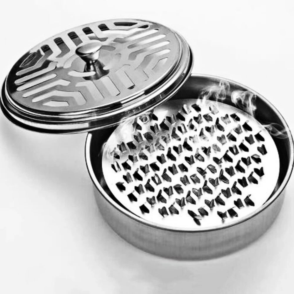 Stainless Steel Mosquito Coil Tray Holder With Lid Round Mosquito Coil Box Ash Tray For Home Hotel Camping Anti-Mosquito Supply Qme 1pcs