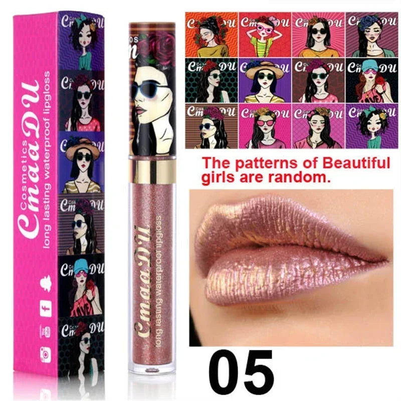 Gold Flash Liquid Lipstick Shimmer Lip Gloss Beauty Girl Diamond Glitter Lip Tint Waterproof Long Lasting Lipsticks Makeup Qme 05