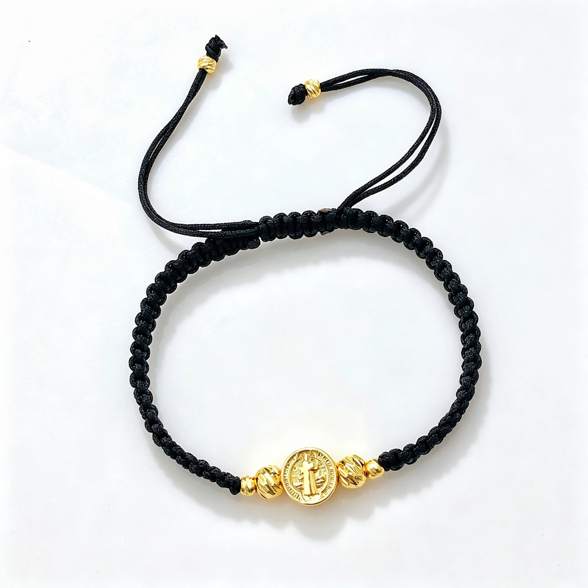 Adjustable St. Benedict Red Black Rope Braided Bracelet Gold Plated Protection Religious Jewelry for Men Women Daily Party Gift Qme 4
