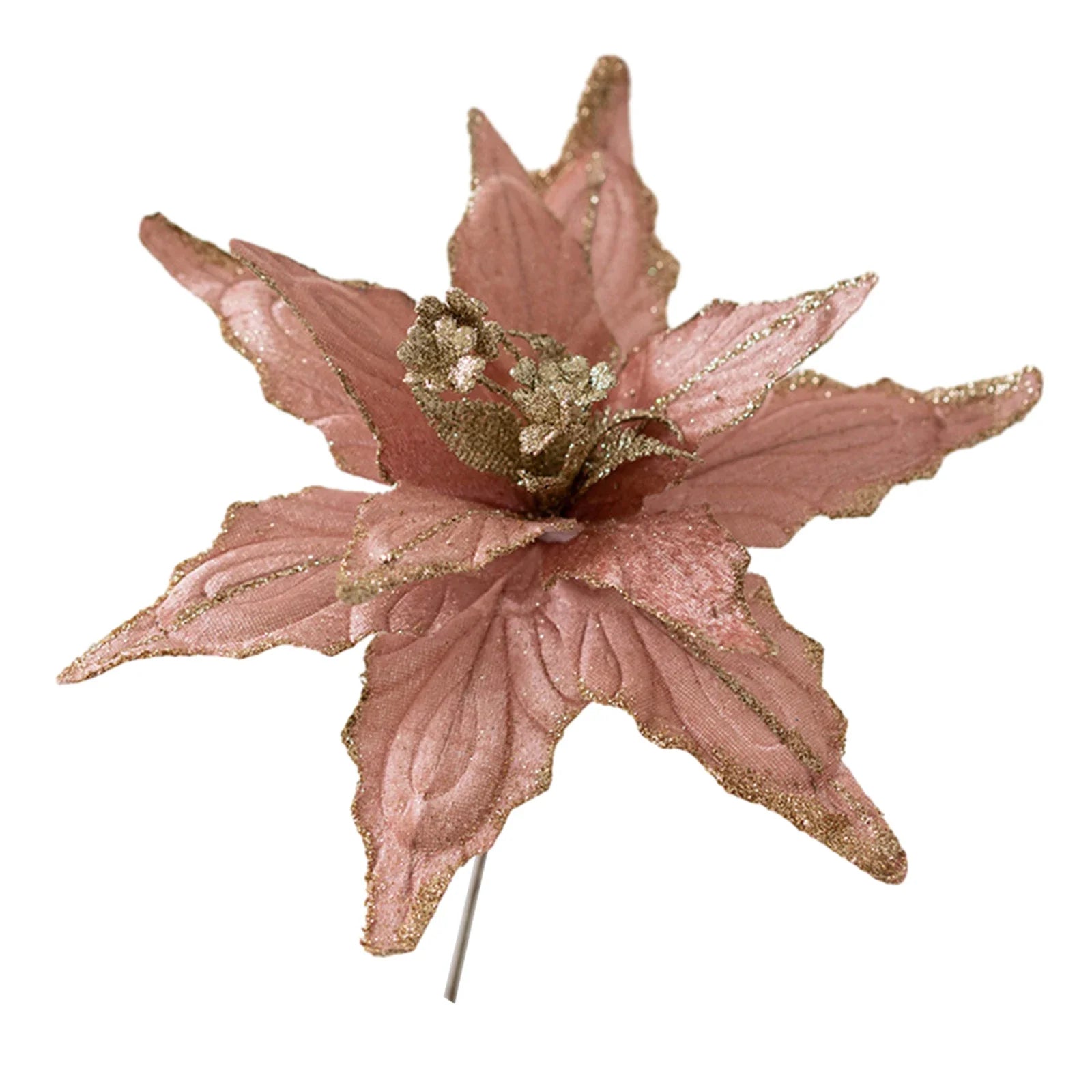 1pc Glitter Artificial Christmas Poinsettia Flowers Xmas Tree Decorations Home Fake Flowers Christmas Ornaments New Year 2024 Qme Pink