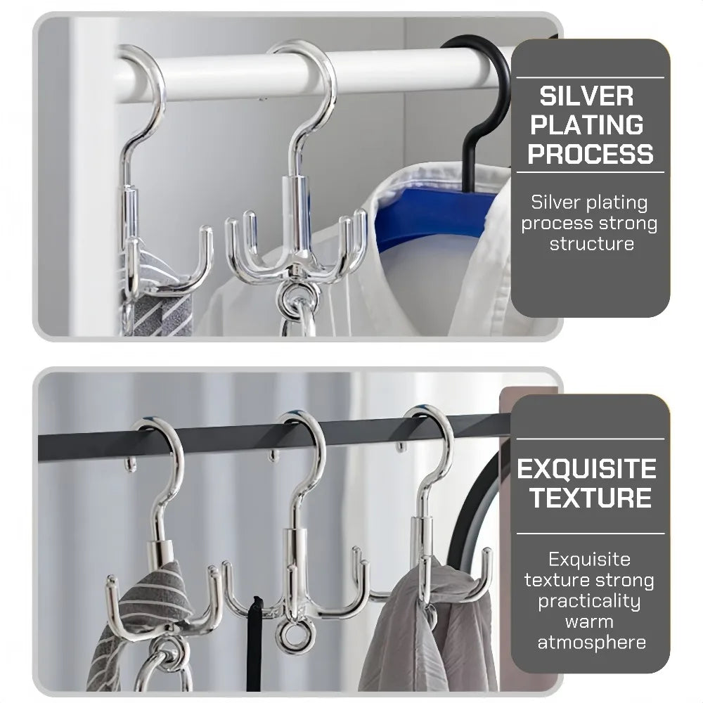 1/2/3Pcs Multifunctional Rotating Clothes Hook Punch Free 4-Claw 360° Rotating Scarf Hanging Storage Hooks for Wardrobe Storage Qme