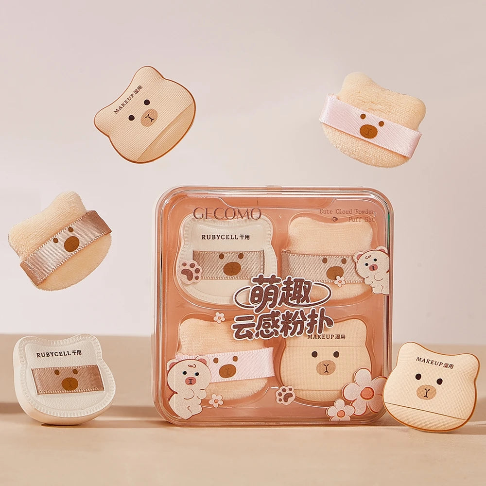 5/8PCS Cute Bear Powder Puff Set Soft Flocking Wet & Dry Use Sponge Mini Fingertip Puff forSkin-friendly Flocking Air Cushion Qme