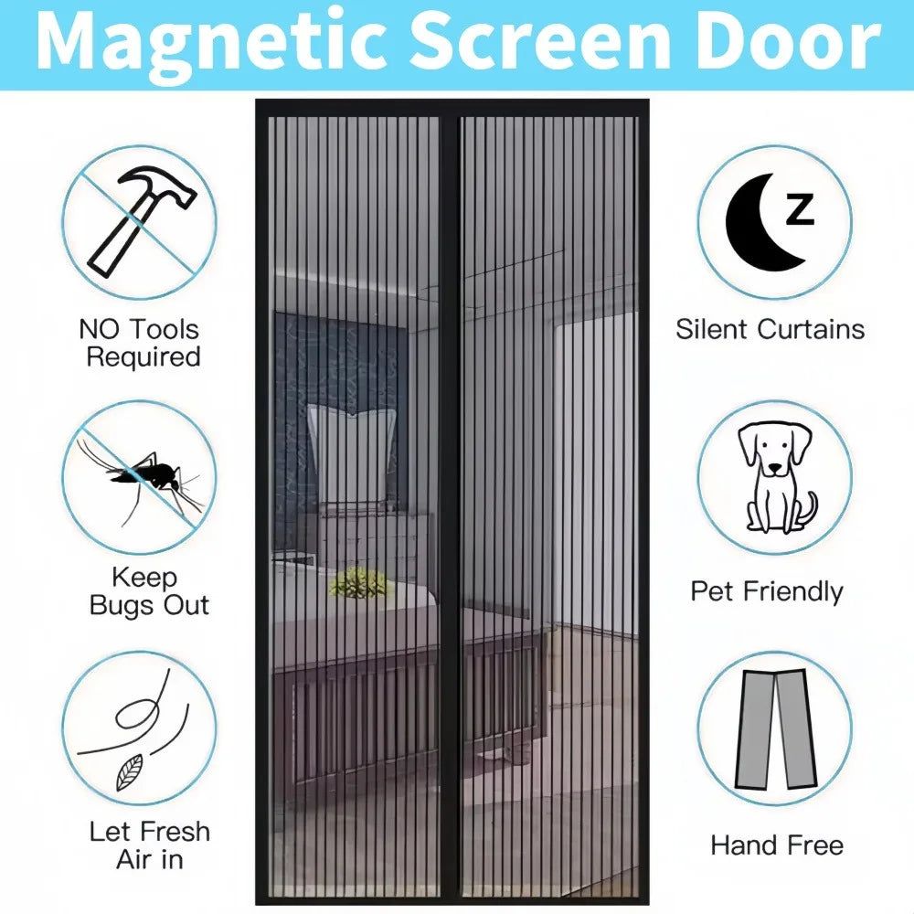 Heavy Duty Magnetic Door Mesh Curtain Anti-Mosquito Automatic Closing Mute Door Netting Home Ventilation Partition Mesh Curtain Qme