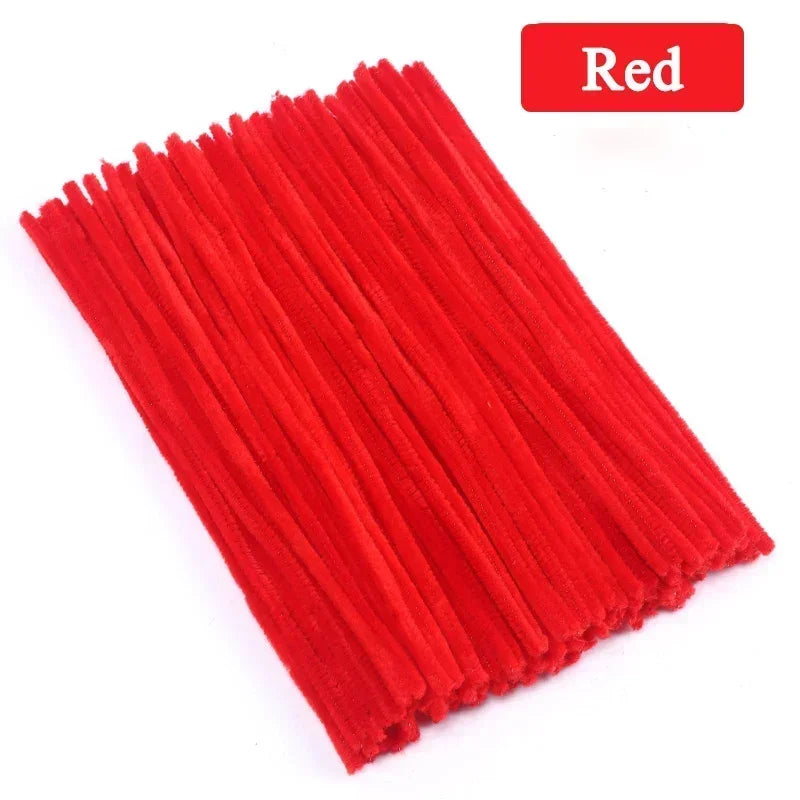 100/200/300PCS Colorful Chenille Stems DIY Wired Twist Stick Hair Strip Kids Handmade Educational Toys Qme Red 100