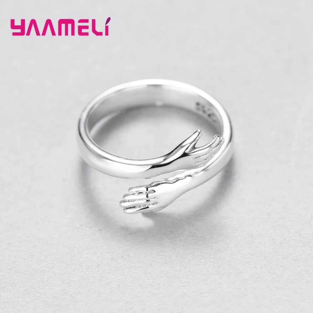 Novelty Love Hug Charms Open Band Adjustable Ring for Men Women 925 Sterling Silver Color Couple Lover Dating Jewelry Qme