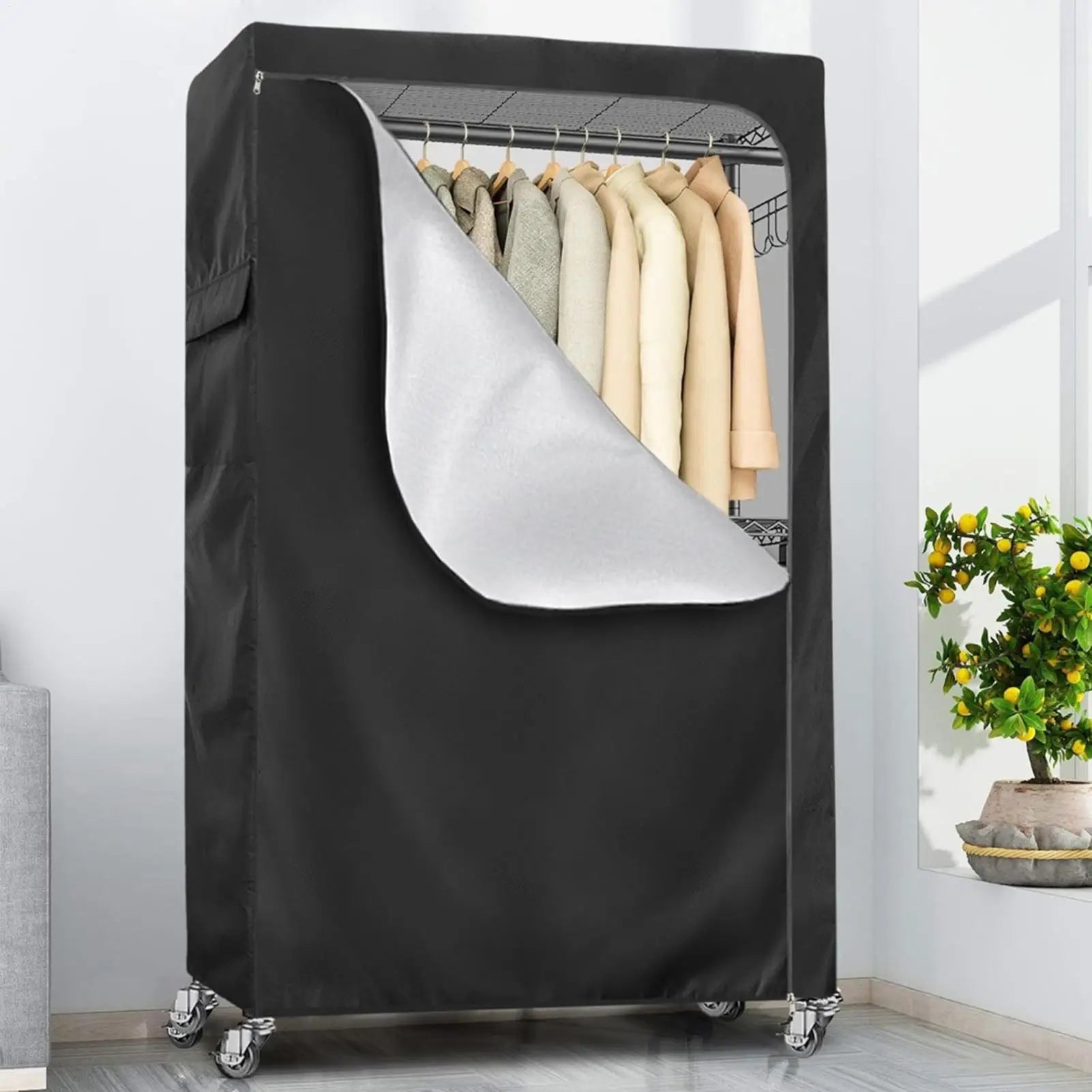 Clothes Rack Cover Only Oxford Waterproof Garment Wardrobe Wrap With Zipper Dustproof Closet Cover For Wardrobe Home Dorm Qme