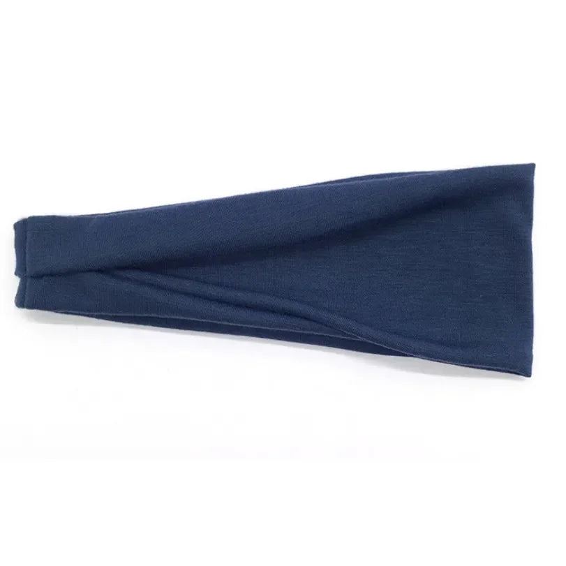 Women Headband Twist Cotton Sport Wide Turban Twisted Knotted Qme Navy Blue 10cm-22cm