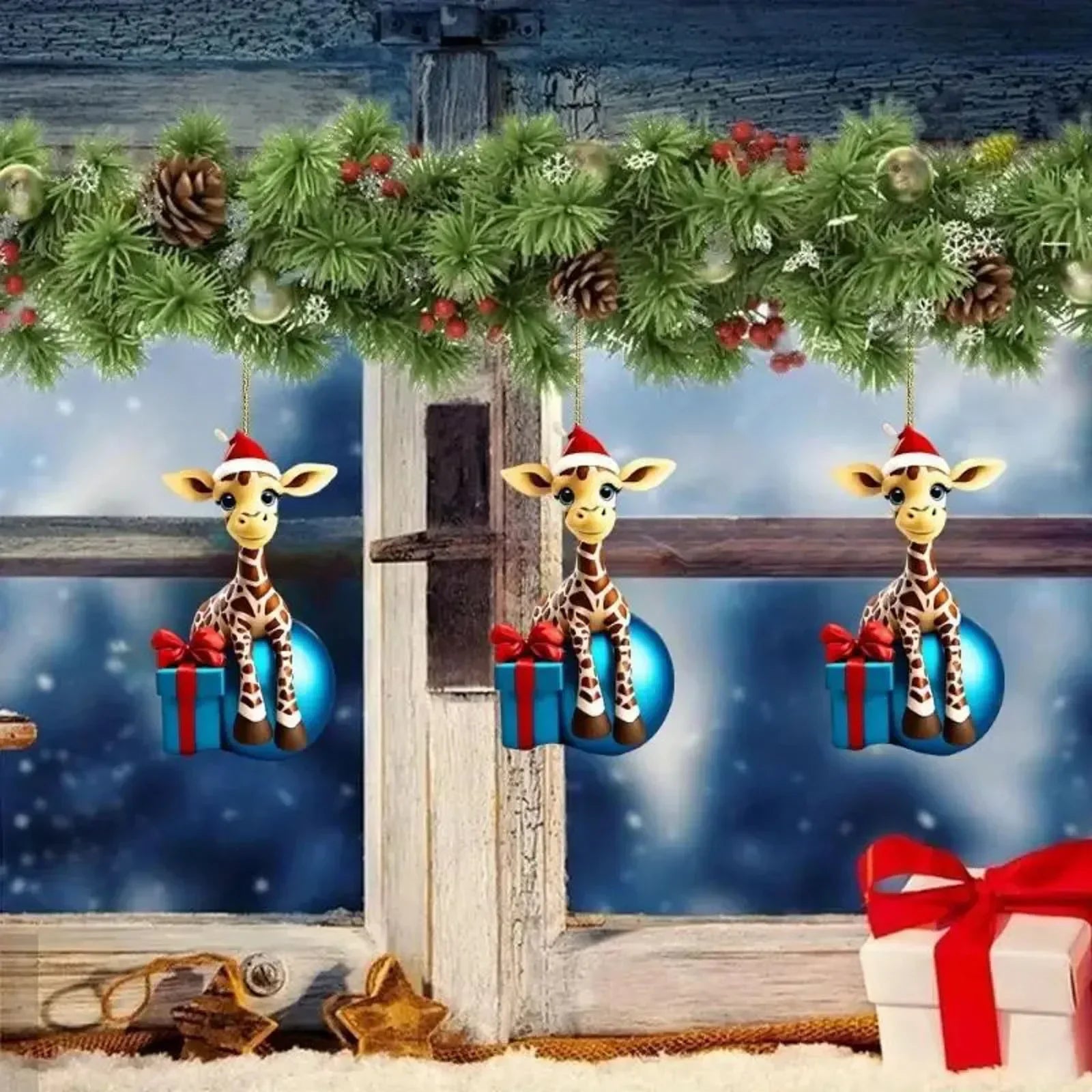 Christmas Pendant Home Decoration Christmas Hanging Cartoon Giraffe Pattern Christmas Tree Hanger Car Hanging Festive Supply Qme