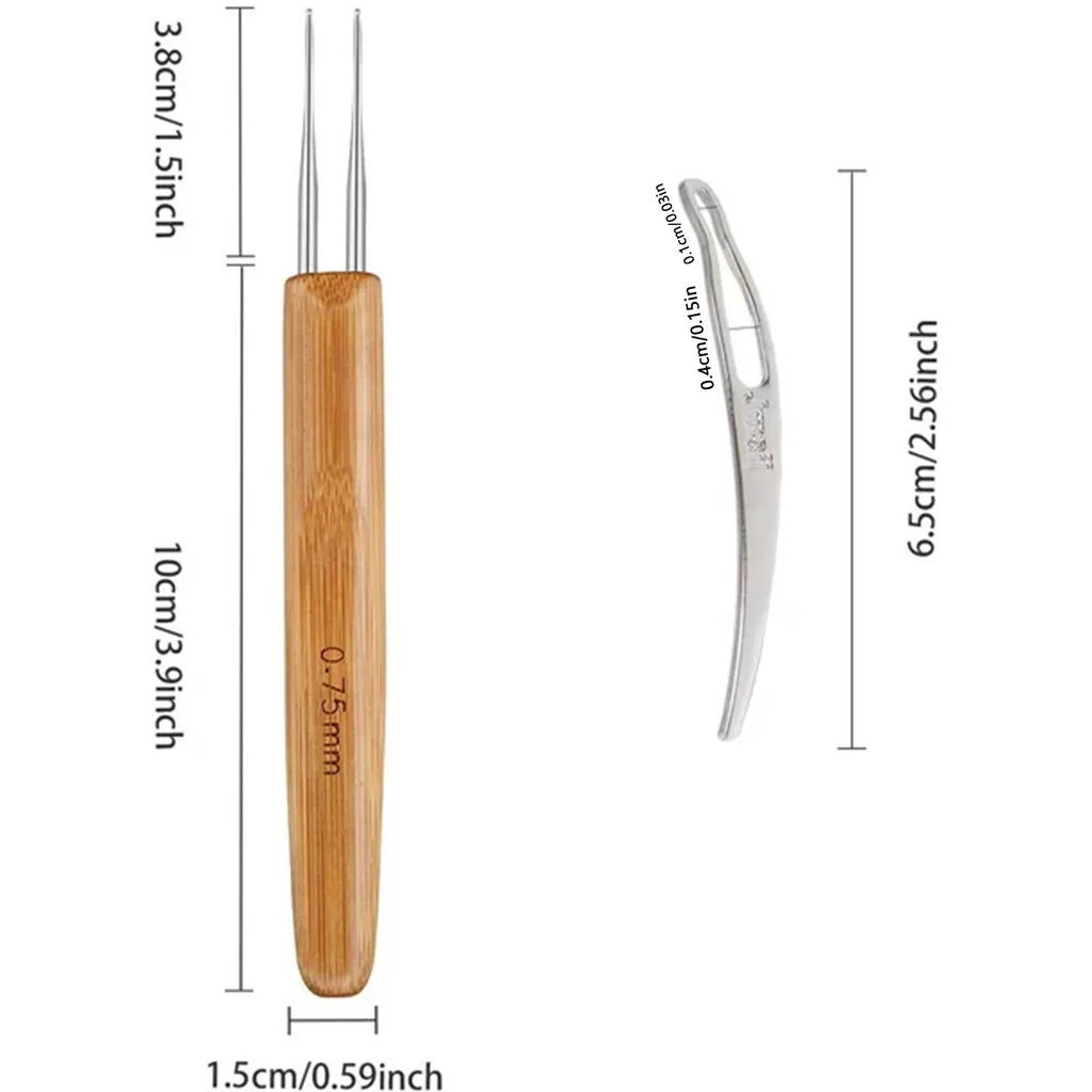 Dreadlock Crochet Hook Tool Braid Hair Dreadlocks Needle Weaving Crochet Hook Bamboo Handle Multifunction Sewing Tools Qme