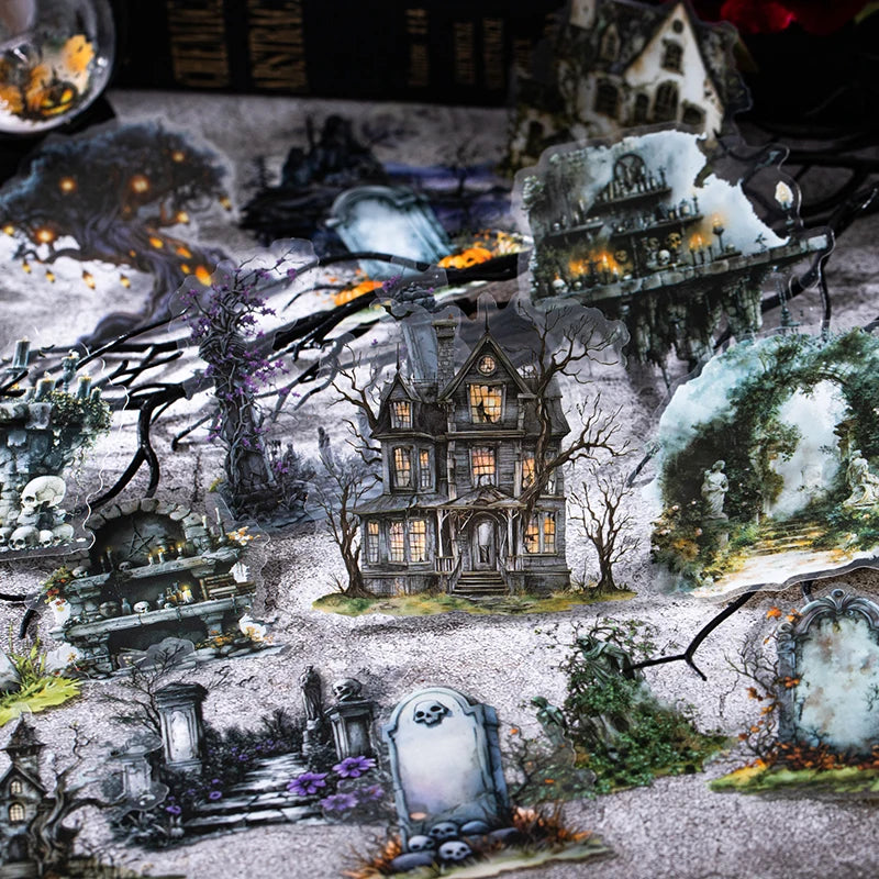 10 Sheets/Bag Gothic Abandoned City Scenery Stickers for Scrapbooking Planner Notebook DIY Phone Case Decoration Office Gift Qme