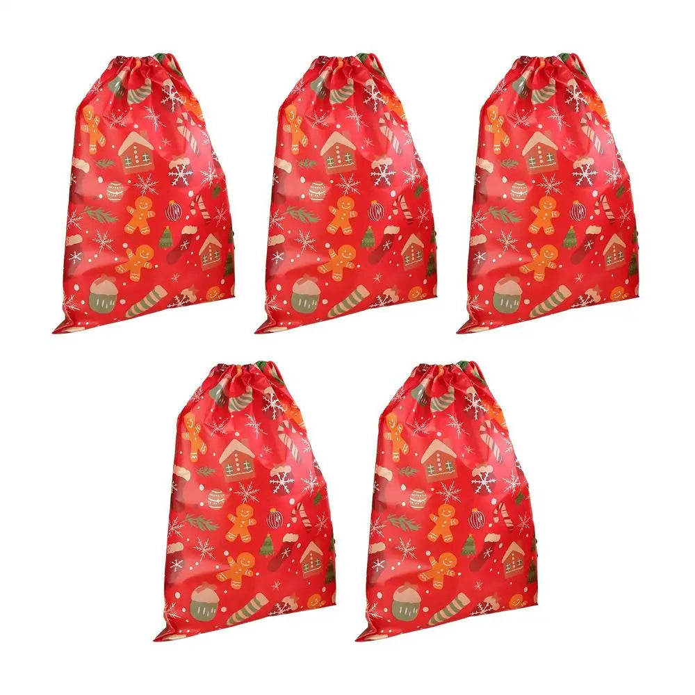 Drawstring Christmas Bags Reusable Cookie Sack Holiday Gooide Bag Qme Red China Mainland 5pcs
