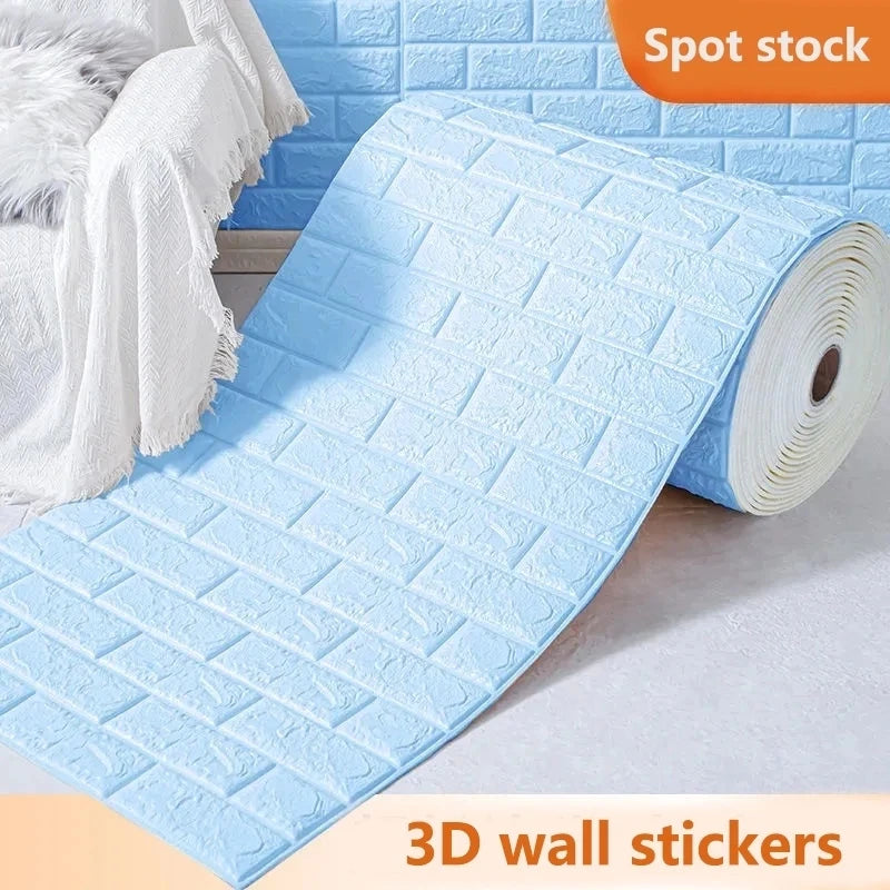 1m 3D Brick Pattern Wall Sticker Self-adhesive Panel Waterproof Qme