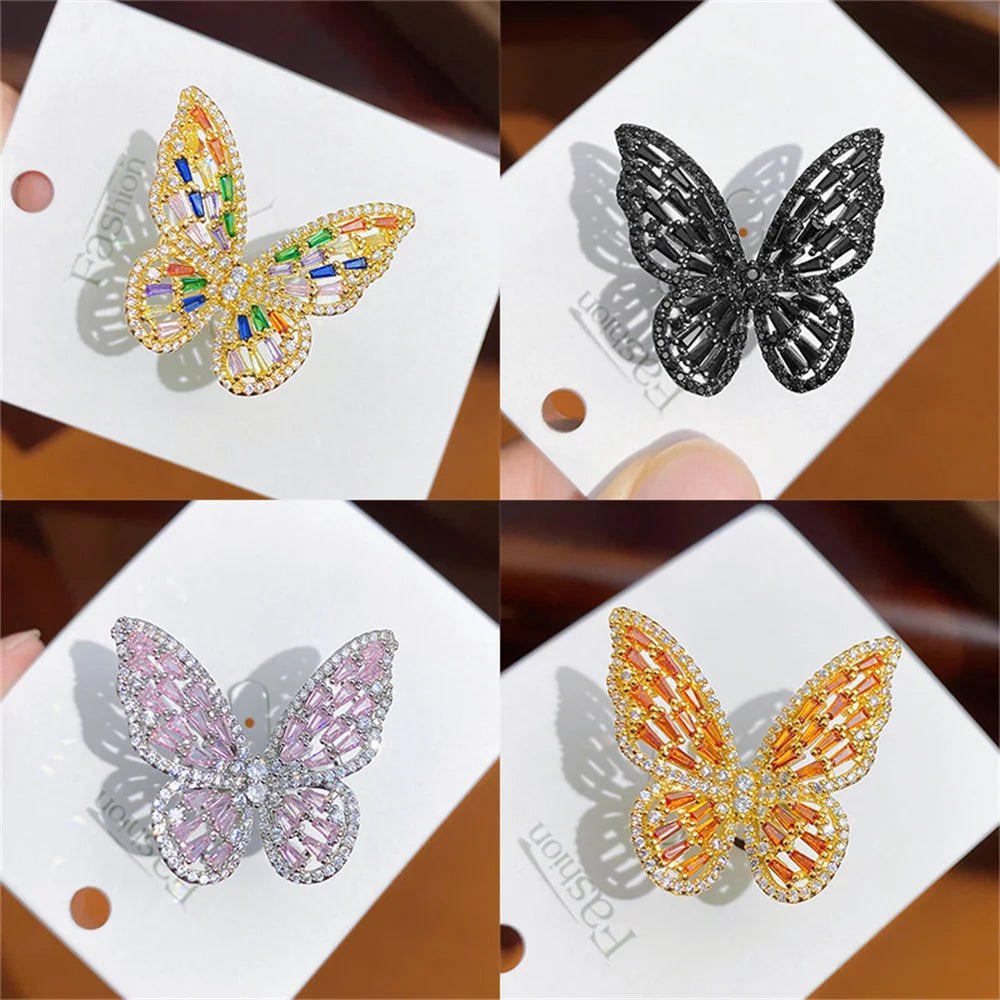 Personalized Colorful Butterfly Zircon Large Ring Adjustable Cute Luxury Shining Butterfly Ring Banquet Jewelry Qme