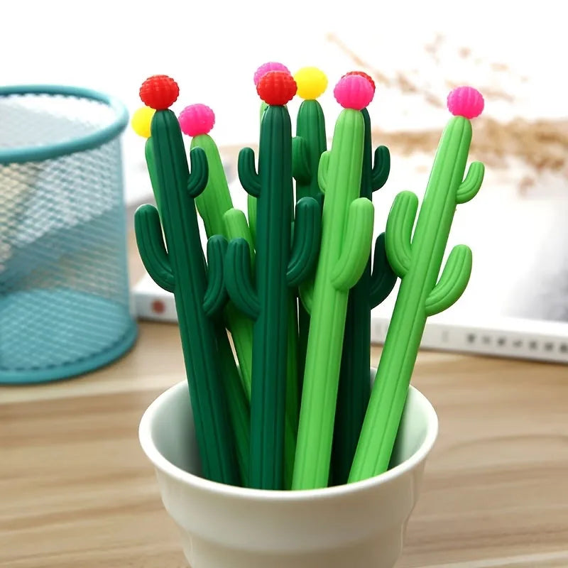 12pcs Cactus Shaped Ballpoint Pen Black 0.5mm Gel Ink Ballpoint Pen for School Home Office Qme