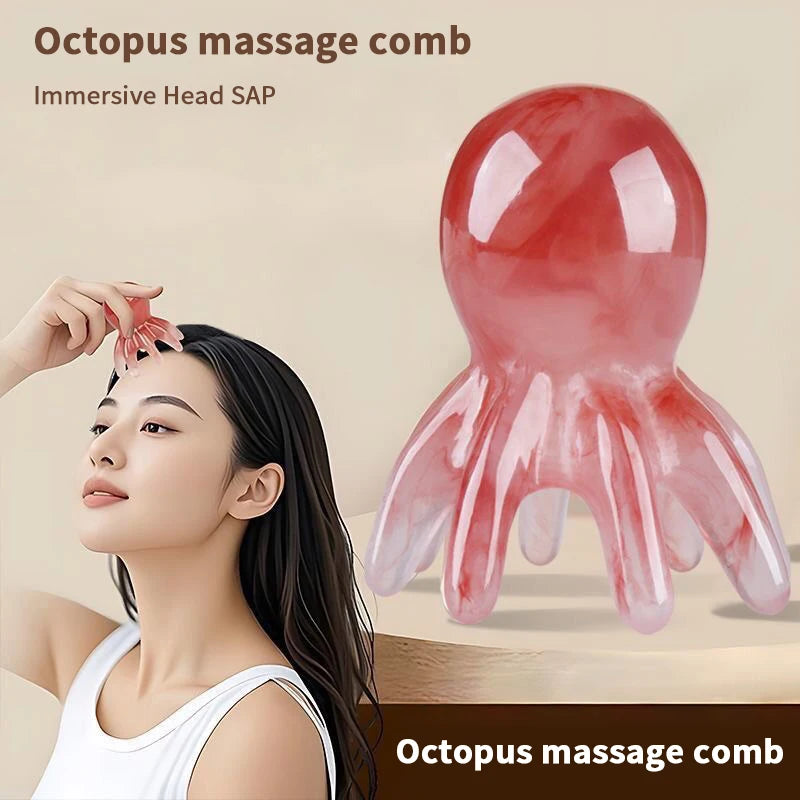 Resin Octopus Shaped Head Meridian Acupoint Massage Comb Wide Tooth Qme