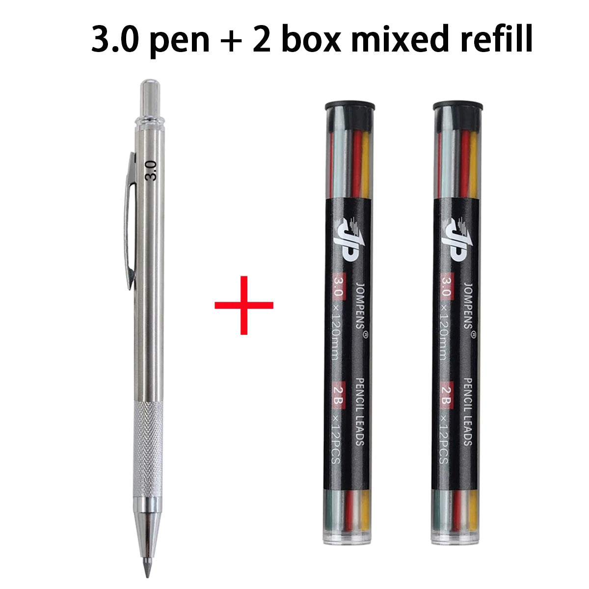 Mechanical Pencil Set 3.0mm Full Metal Painting Automatic Pencil & Refills, for Drafting, Drawing and Sketching Supply Qme 1pen - 2mix refills