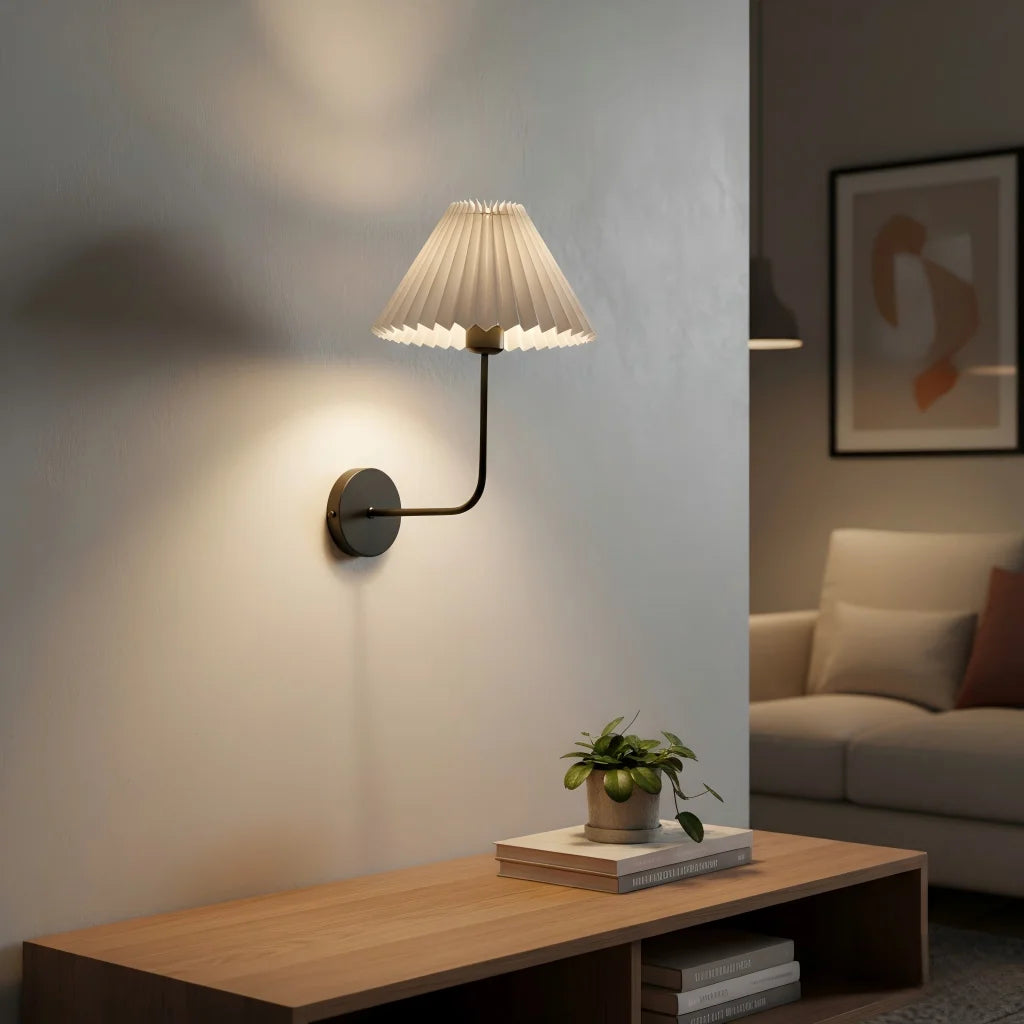 Nordic E27 Retro Wall Lamp Minimalist Pleated Umbrella Shaped Bedroom Bedside Lamp Living Room Hotel Aisle Home Decoration Light Qme