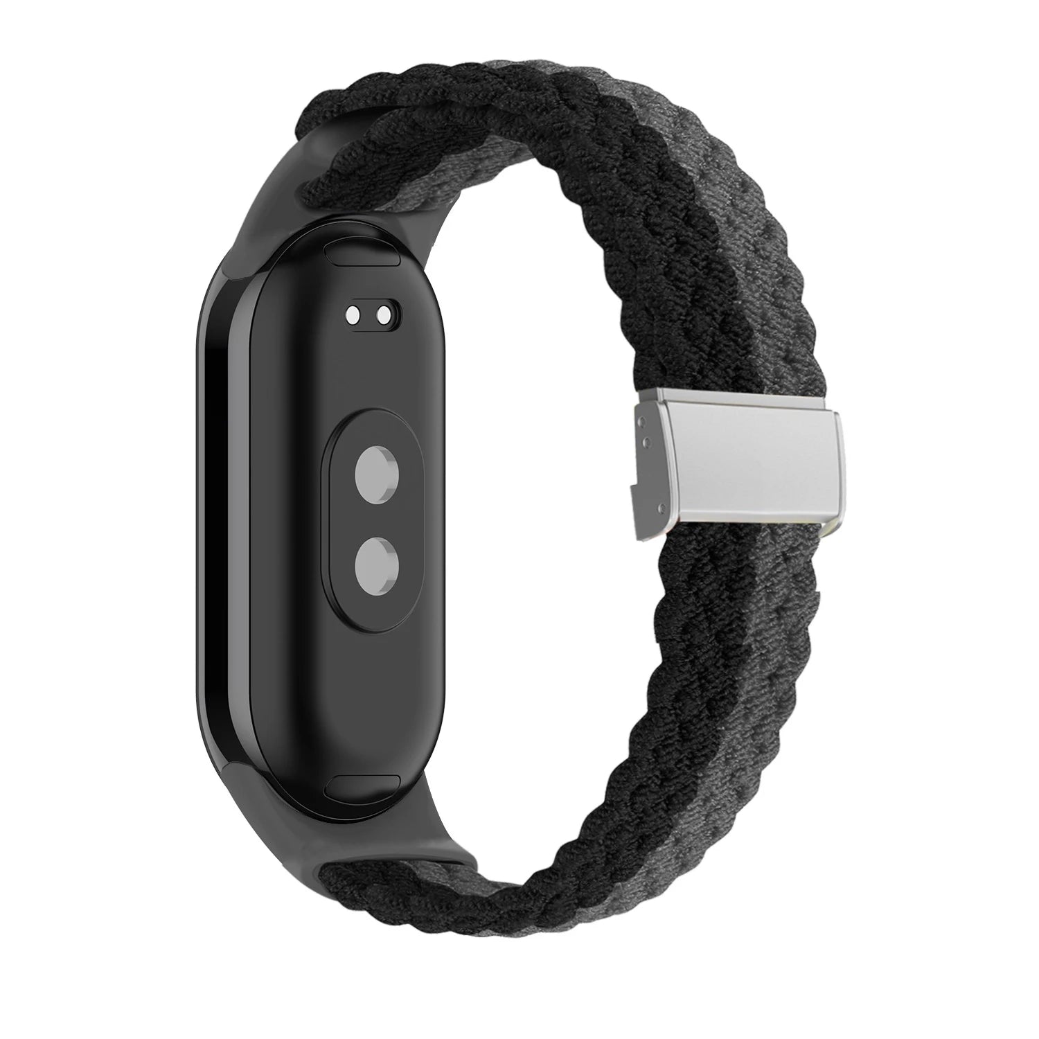 Adjustable Braided Nylon Elastic Wristband for Xiaomi Mi Band 8 Fitness Tracker Stainless Steel Buckle Replacement Strap Qme Black Gray for Mi Band 8