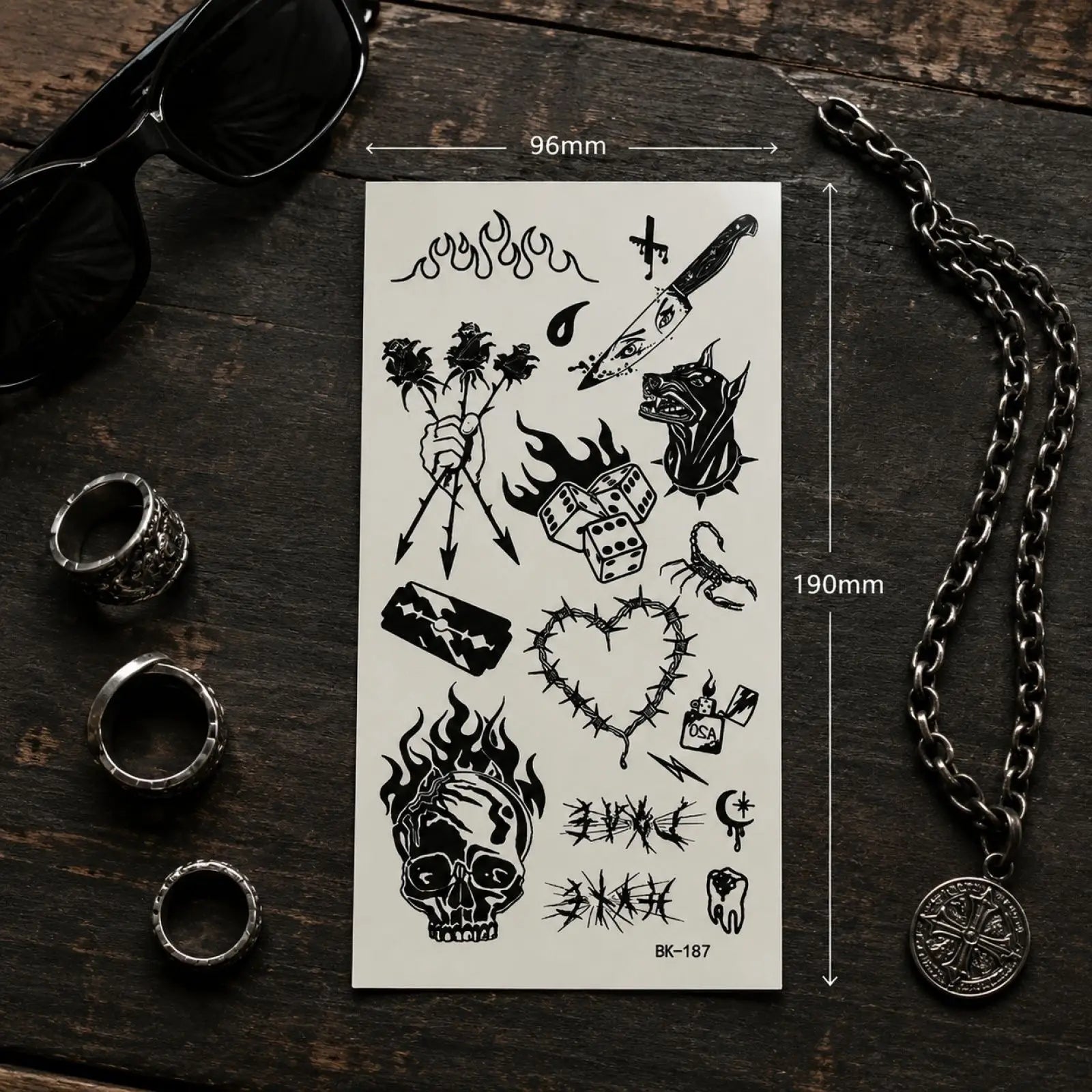 Ghoic Style Temporary Tattoos for Women and Men Sketch Skull Flower Design Body Decals Realistic Halloween Cosplay Fake Stickers Qme
