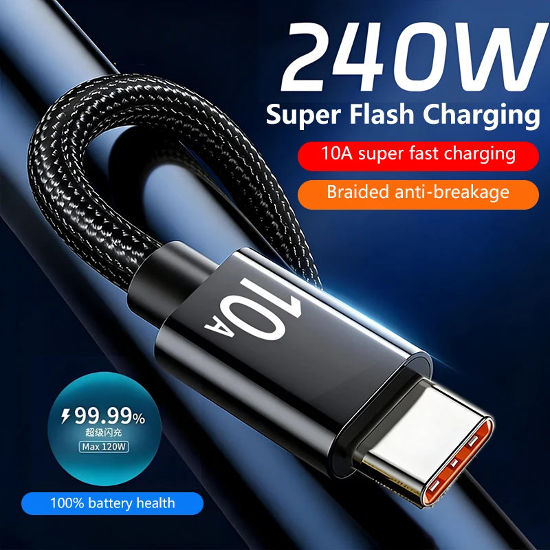 10A 240W USB A to Type C Super Fast Charging Cable USB C Quick Charging Data Cord Phone PD Wire For Xiaomi Redmi Huawei iphone Qme