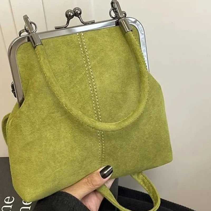 Large Capacity Retro Frosted Handbag Lock Short Handle Leather Crossbody Bag PU Clip Closure Clutch Shoulder Bag Qme A2