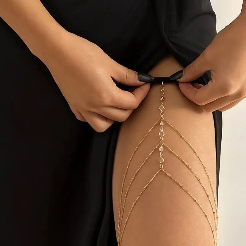 Women Summer Sexy Tassel Multilayer Adjustable Elastic Band Crystal Qme