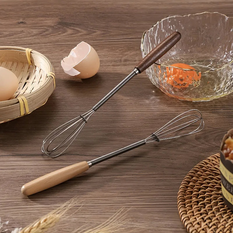 Stainless Steel Agitator Whisk Solid Wood Handle Mini Whisk Portable Manual Whisk Multifunctional Milk Frother Kitchen Tools Qme