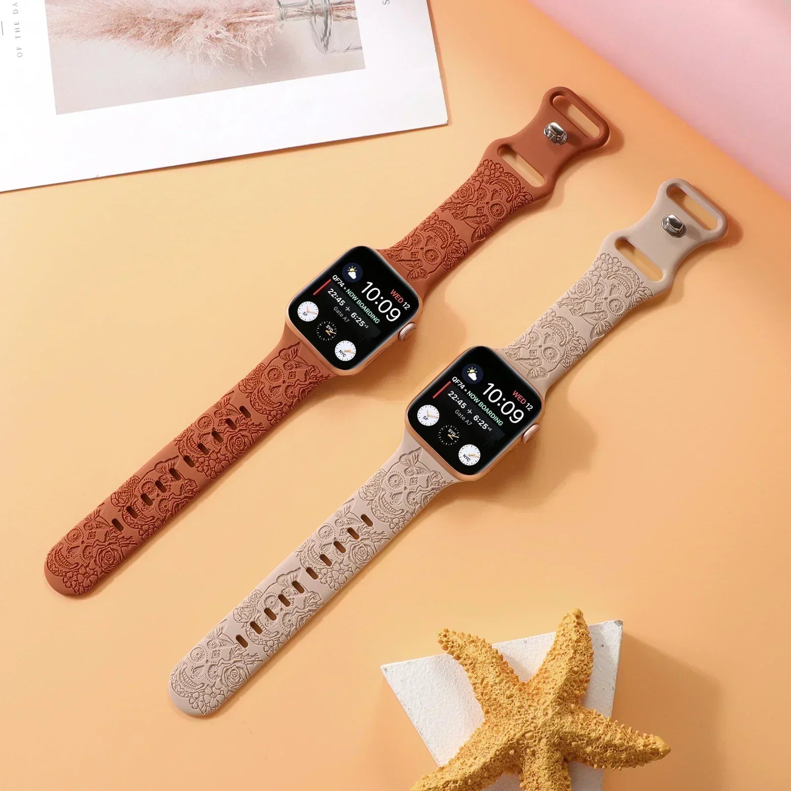Skull Engraved Strap For Apple Watch Band Ultra 2 49mm 45 44 40 41 42 38mm Silicone Sport Bracelet For iWatch Series 8 9 7 65 SE Qme