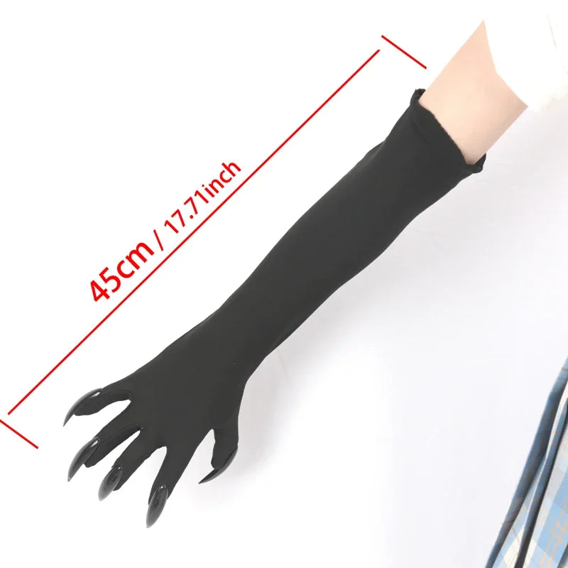 Black Halloween Gothic Long Nails Cosplay Gloves Personality Stretch Qme
