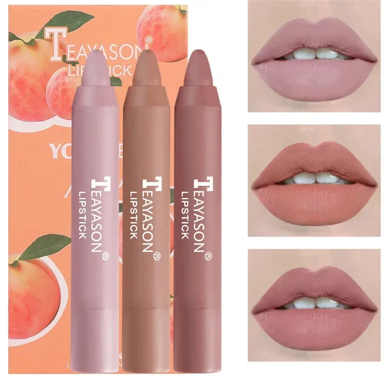 3pcs/set Velvet Matte Lipsticks Set Long Lasting Waterproof Sexy Red Nude Lip Stick Tint Pen Natural Makeup Beauty Cosmetic Qme A