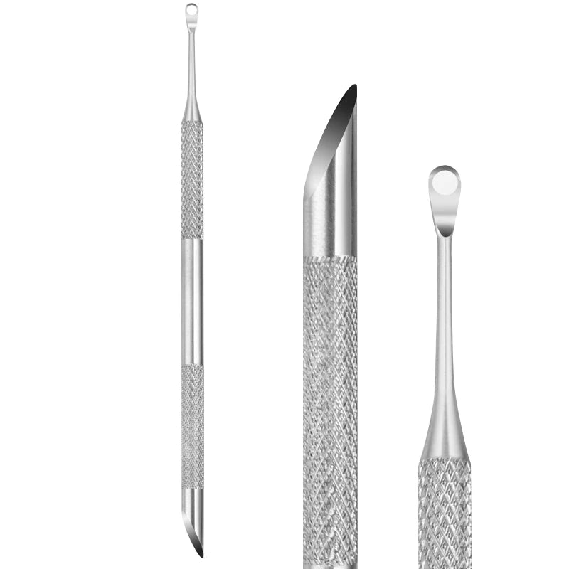 New Double-ended Nail Beveled Head Cuticle Pusher Remover Stainless Steel Cuticle Remover Manicure Sticks Nail Care Cleaner Tool Qme Silver-B