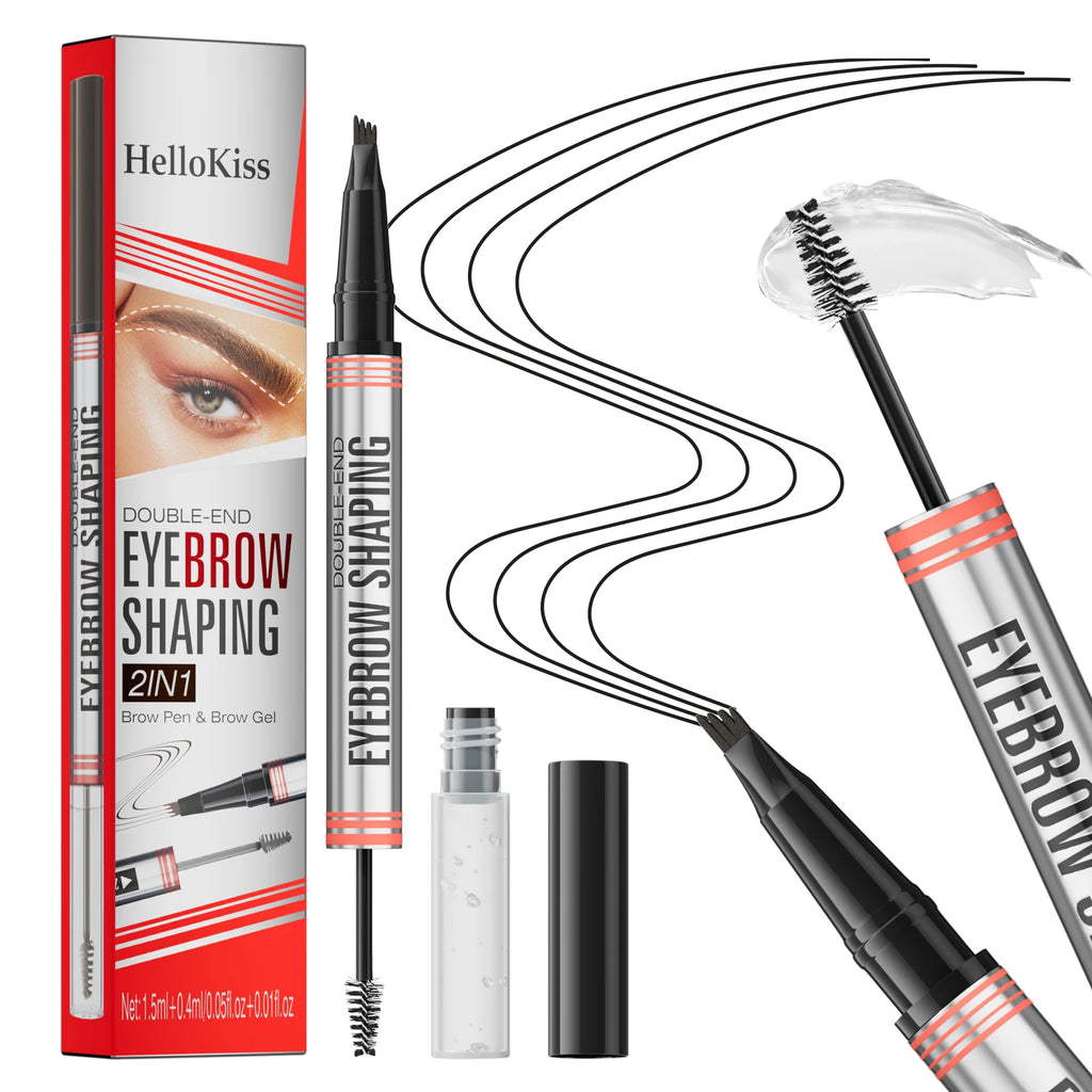 4 Colors Eyebrow Pen Waterproof 4 Fork Tip Eyebrow Tattoo Pencil Cosmetic Long Lasting Natural Dark Brown Liquid Eye Brow Pencil Qme