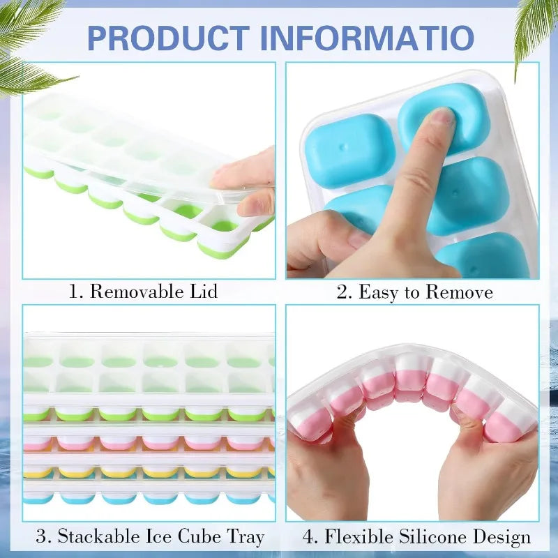 14 Grid Square Silicone Ice Cube Mold with Lid Household Homemade Frozen Ice Tool Cocktail Frozen Ice Mold Qme