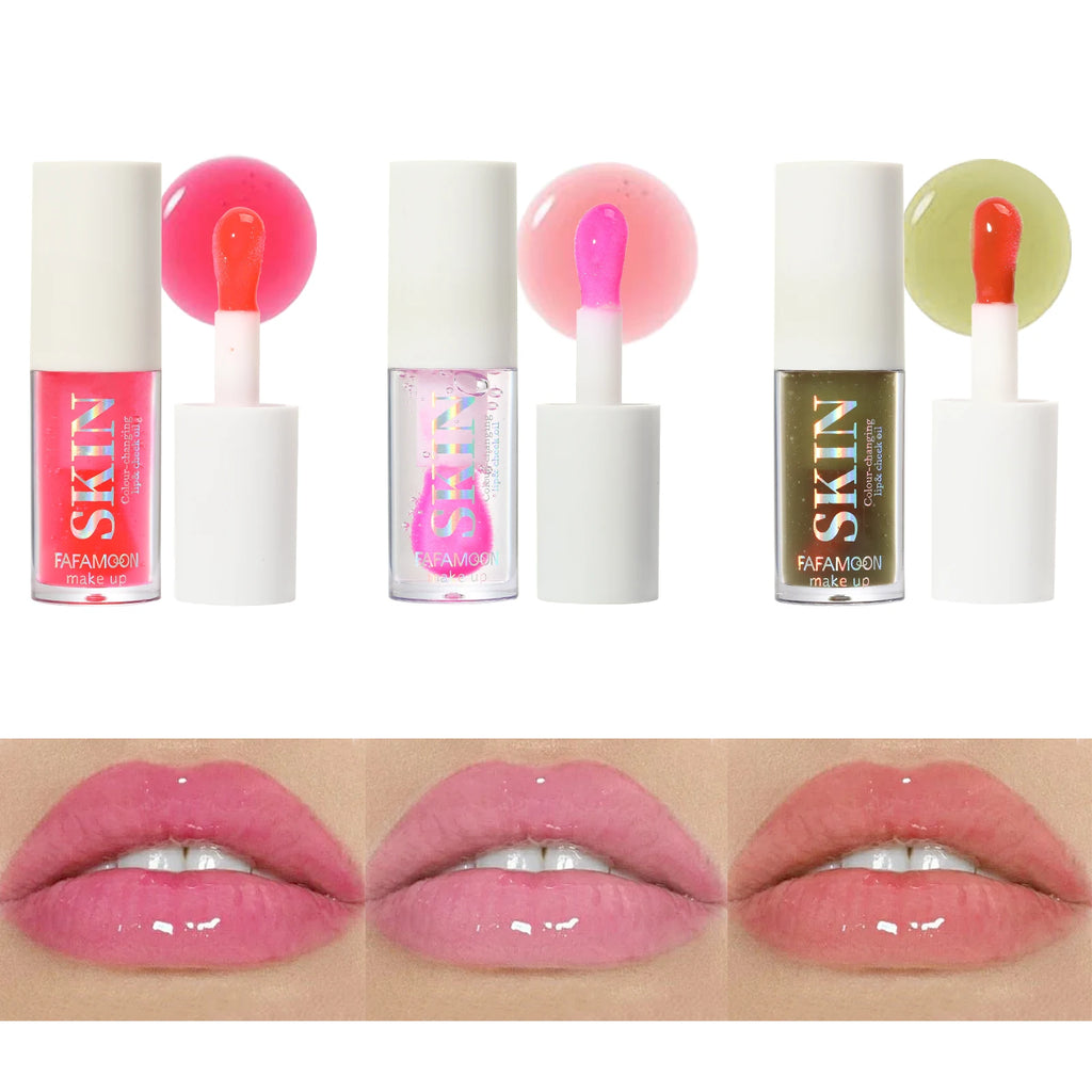 Black Brin Jelly Lip Oil Moisturizing Lip Gloss Lip Plumper Color Changing Nutritious Transparent Cherry Mineral LipOil Tinted Qme