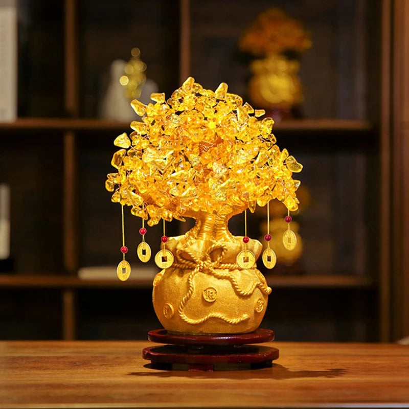 Lucky Tree Wealth Yellow Crystal Tree Natural Money Tree Ornaments Bonsai Style Wealth Luck Feng Shui Ornaments Craft Qme