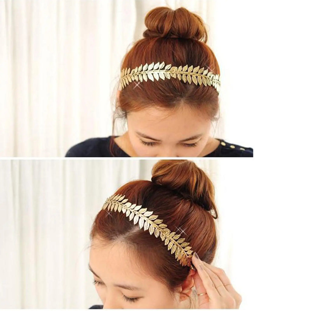 Gold Leaves Headband Elegant Aesthetic Boho Greek Gold Leaves Women Headband for Ladies Girls Girlfriend Bride Wedding Cosplay Qme