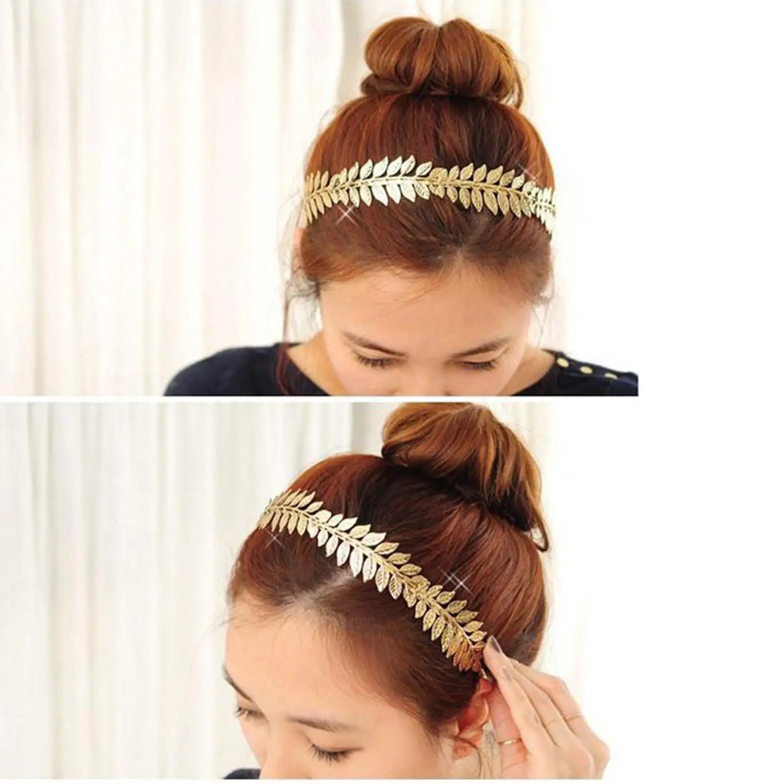 Gold Leaves Headband Elegant Aesthetic Boho Greek Gold Leaves Women Headband for Ladies Girls Girlfriend Bride Wedding Cosplay Qme