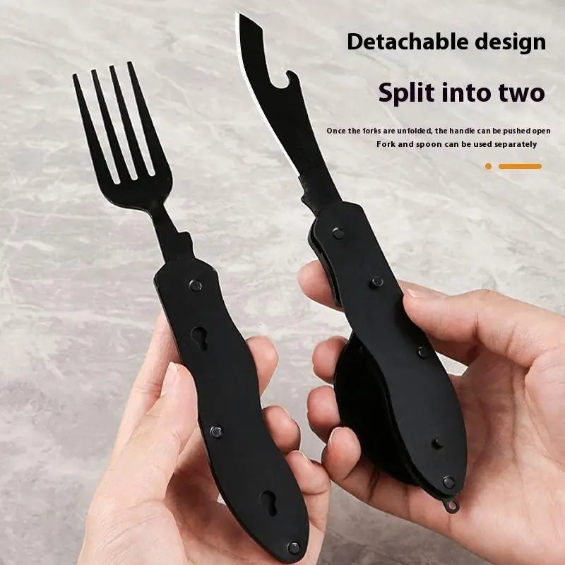 3-in-1 Stainless Steel Folding Spoon Fork Knife Bottle Opener Qme