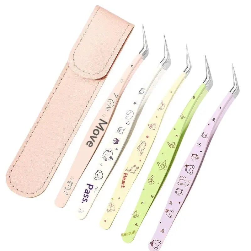 Stainless Steel False Eyelash Tweezers Precision Leather Case Lashes Qme