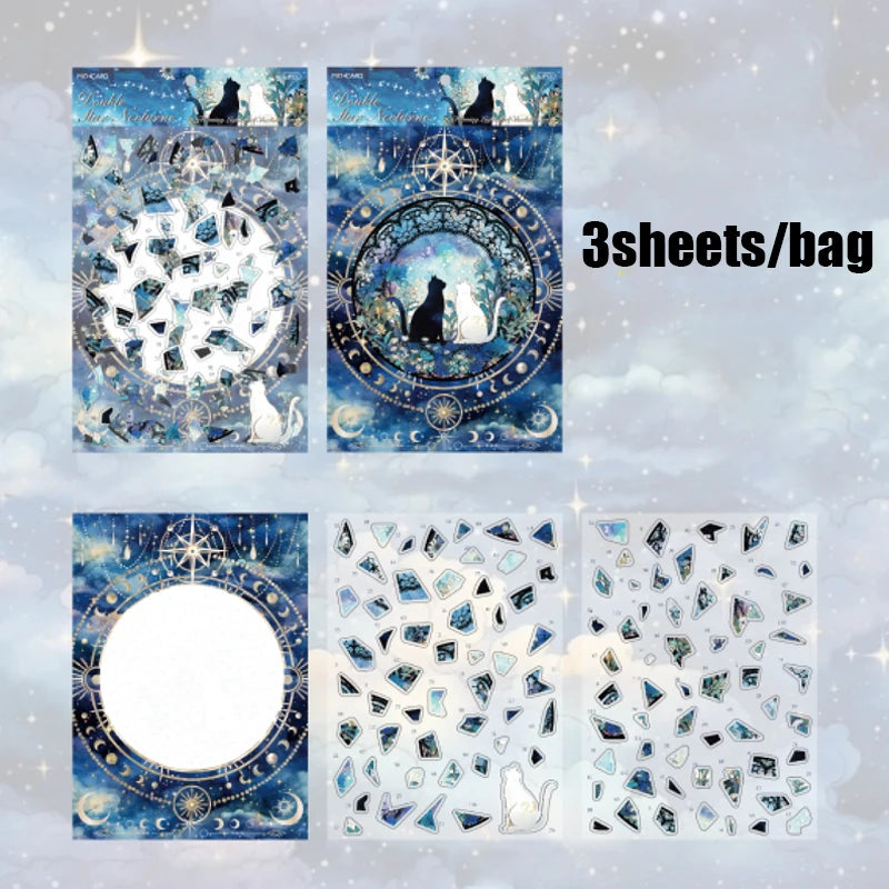 Gothic Dark Cat Theme Crystal PET Puzzle Stickers for DIY Crafts Scrapbooking Journal Phone Case Notebook Decoration Qme 1
