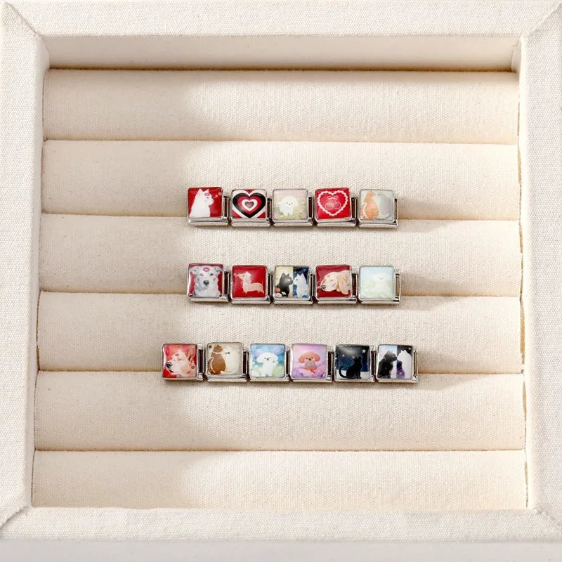 Fashion 2026 Colored Color Charms Animals Series Cat Dogs Italian Link Fit 9mm Stainless Steel Bracelet Jewelry Making DIY Gifts Qme