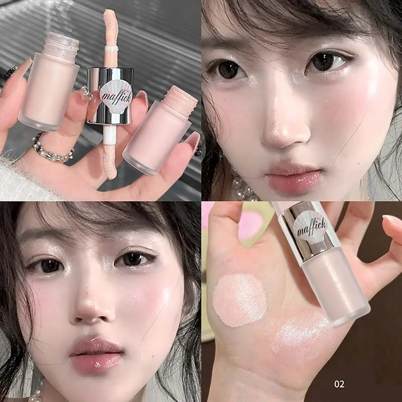 Dual-Ended Pearl Gloss Contour & Highlight Liquid Diamond Silver & Matte White Cream Three-dimensional Shine Face Contouring Qme 02