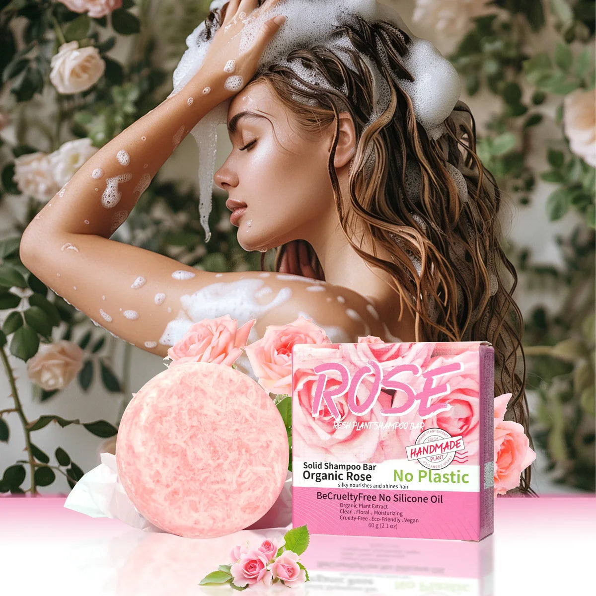 Pink Rose Shampoo Soap Essential Oil Handmade Nourishing Controlling Qme