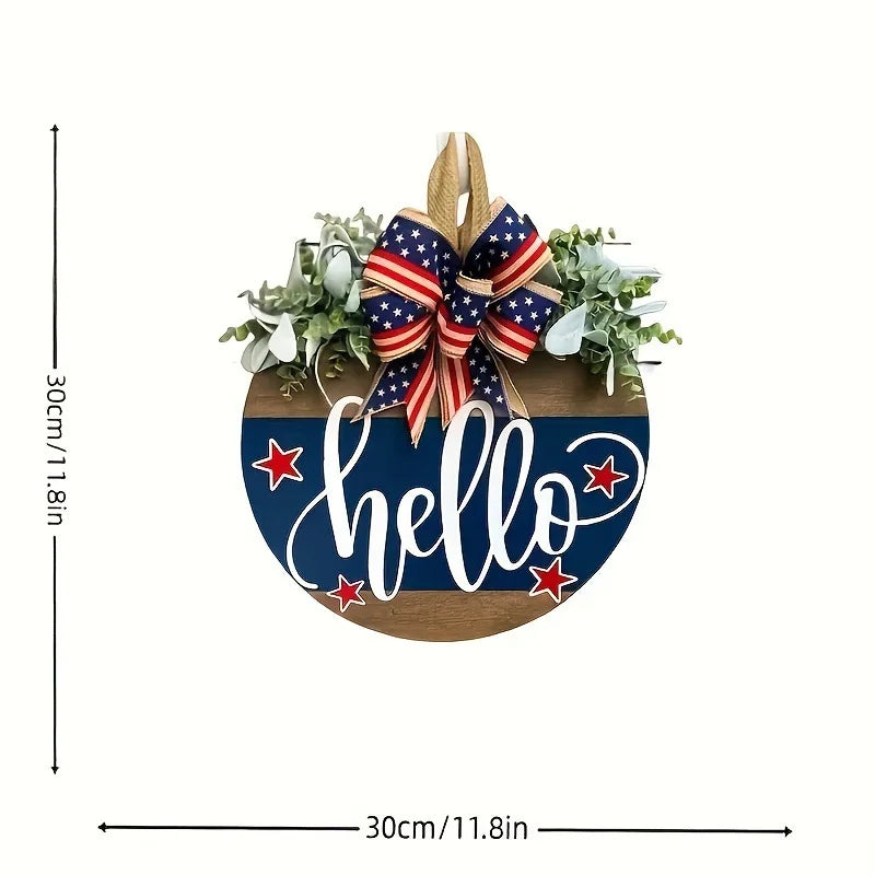 Independence Day Hello Door Wreath Front Hanging Sign US Festival Qme 1pc M