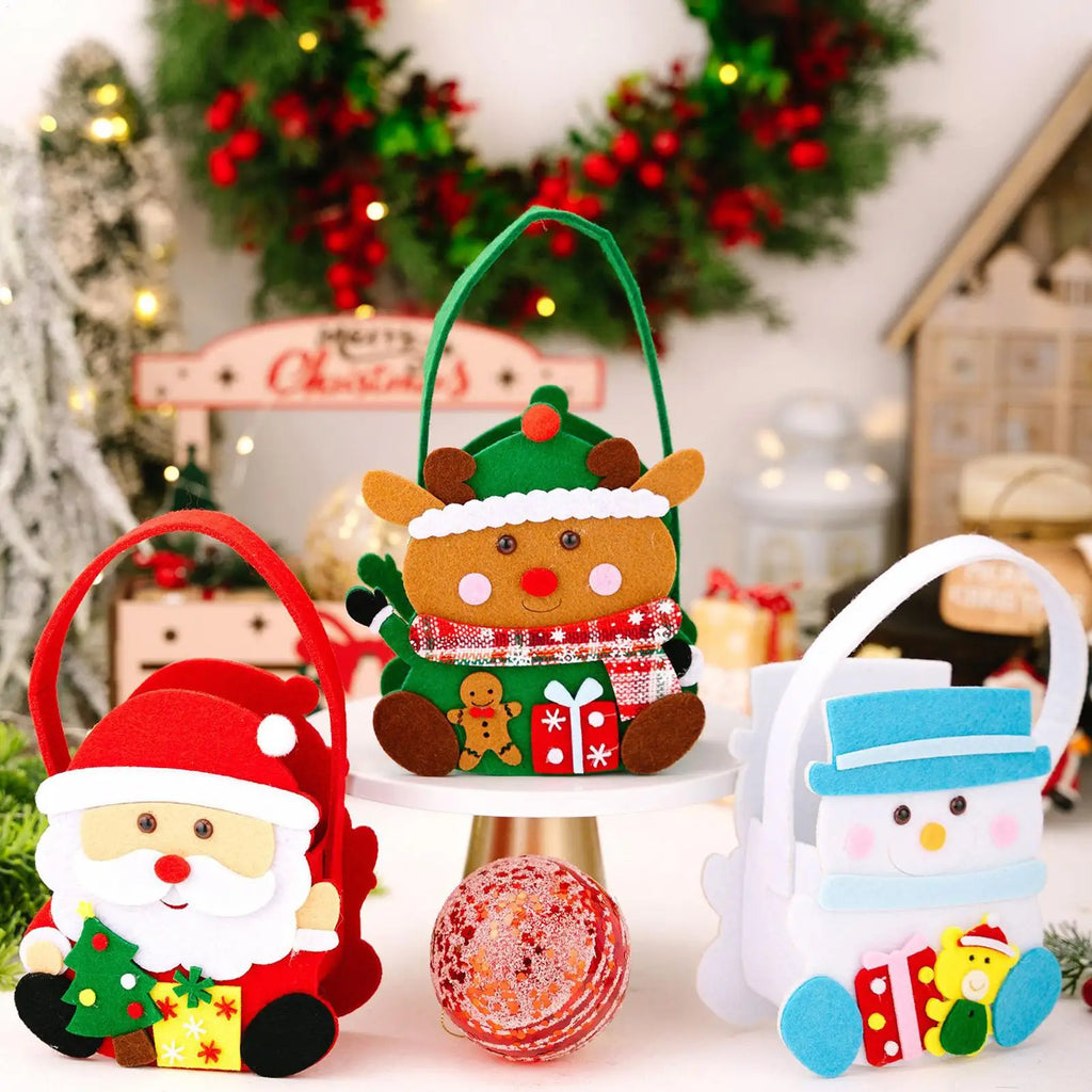 Christmas Supports Bags 3 Party Favor Handle Holiday-themed Fabric Qme